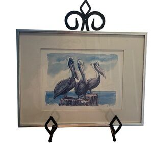 Key West Artist 3 Pelicans R.E. Kennedy Framed Coastal Print 9x12" framed matted